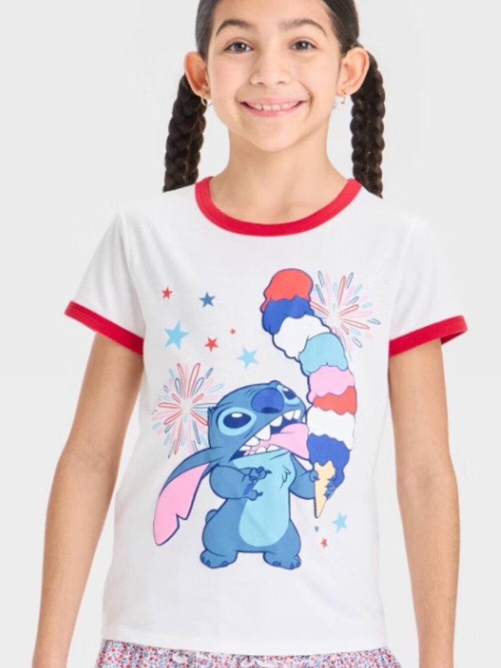 Girls' Stitch Fourth of July Boxy Short Sleeve Graphic T-Shirt - White XS